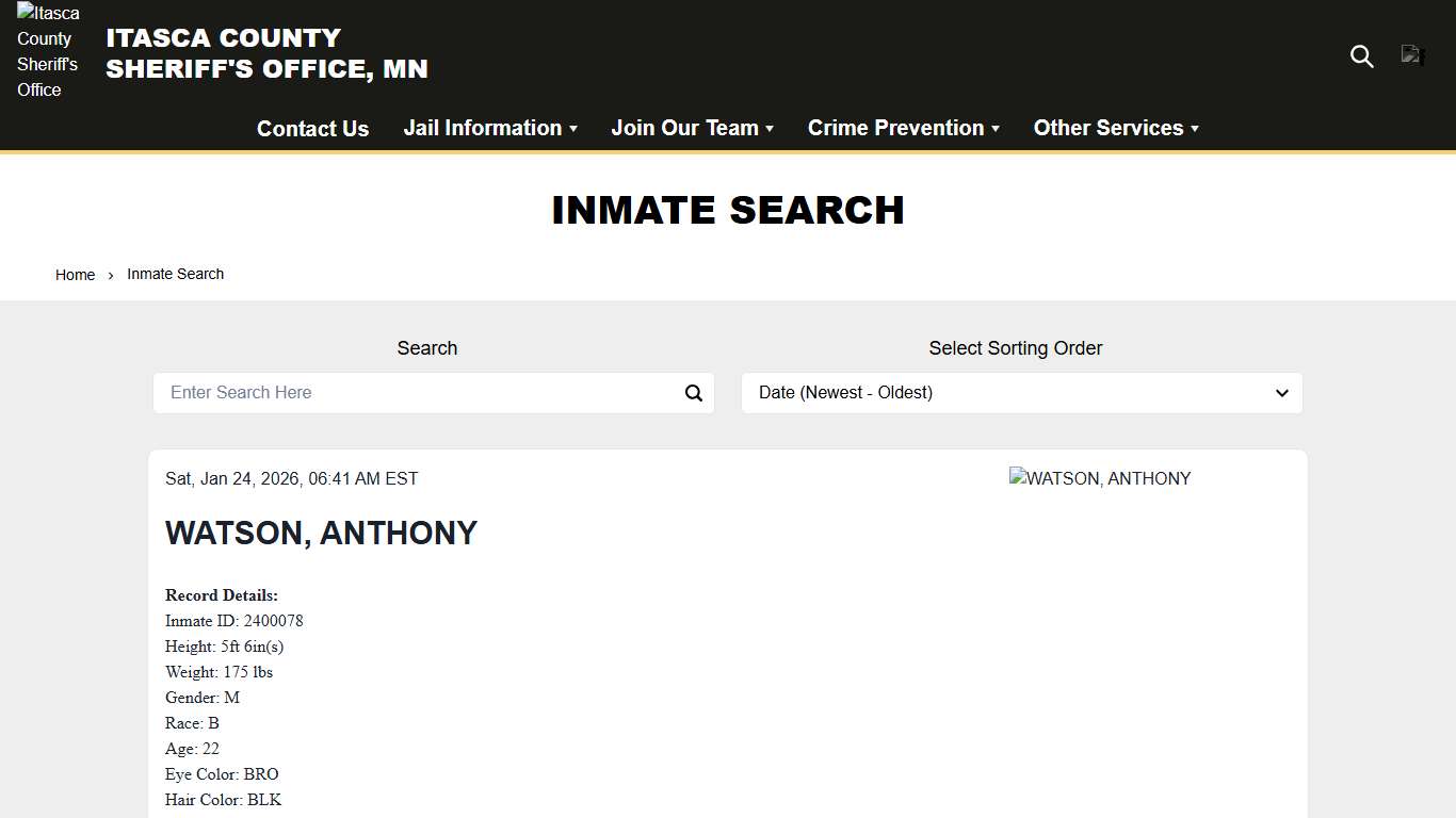 Inmate Search Itasca County Sheriff's Office (MN)